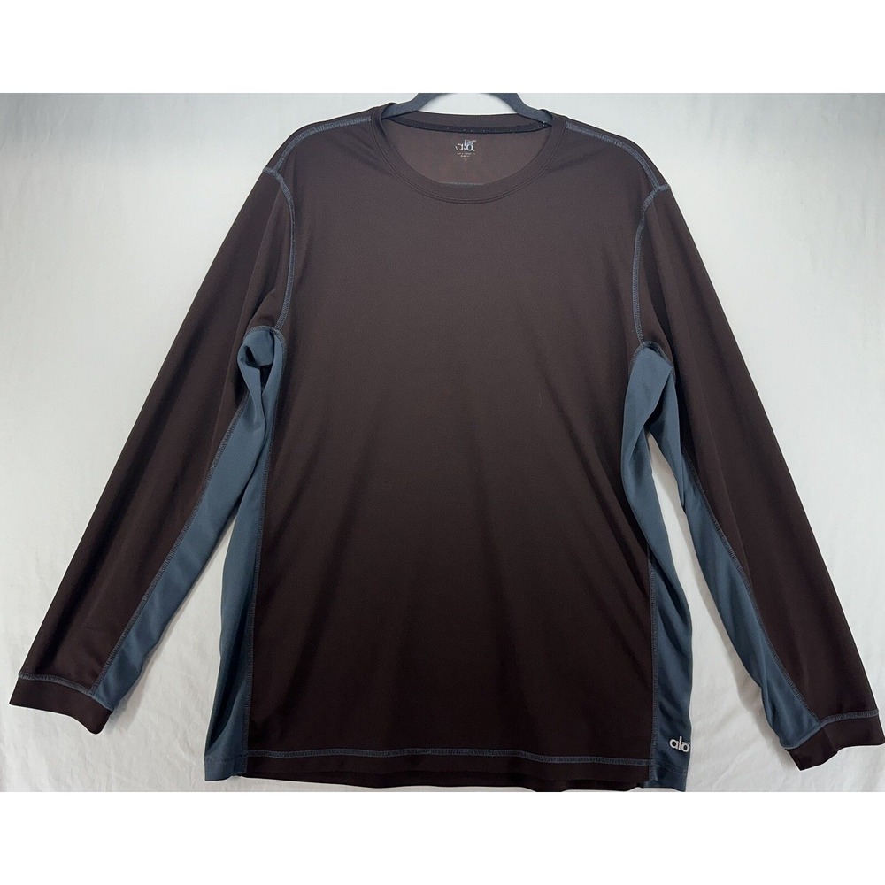ALO Yoga Coolfit Brown Blue Colorblock Long Sleeve T-Shirts Mens Size XL